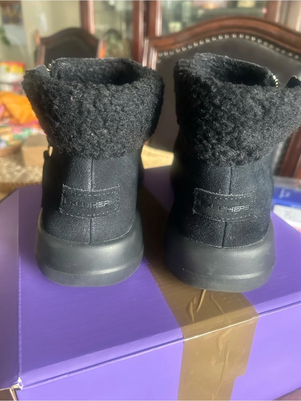 Skechers Women's Black Suede-Look Ankle Boot with Tassel Zipper size 8.